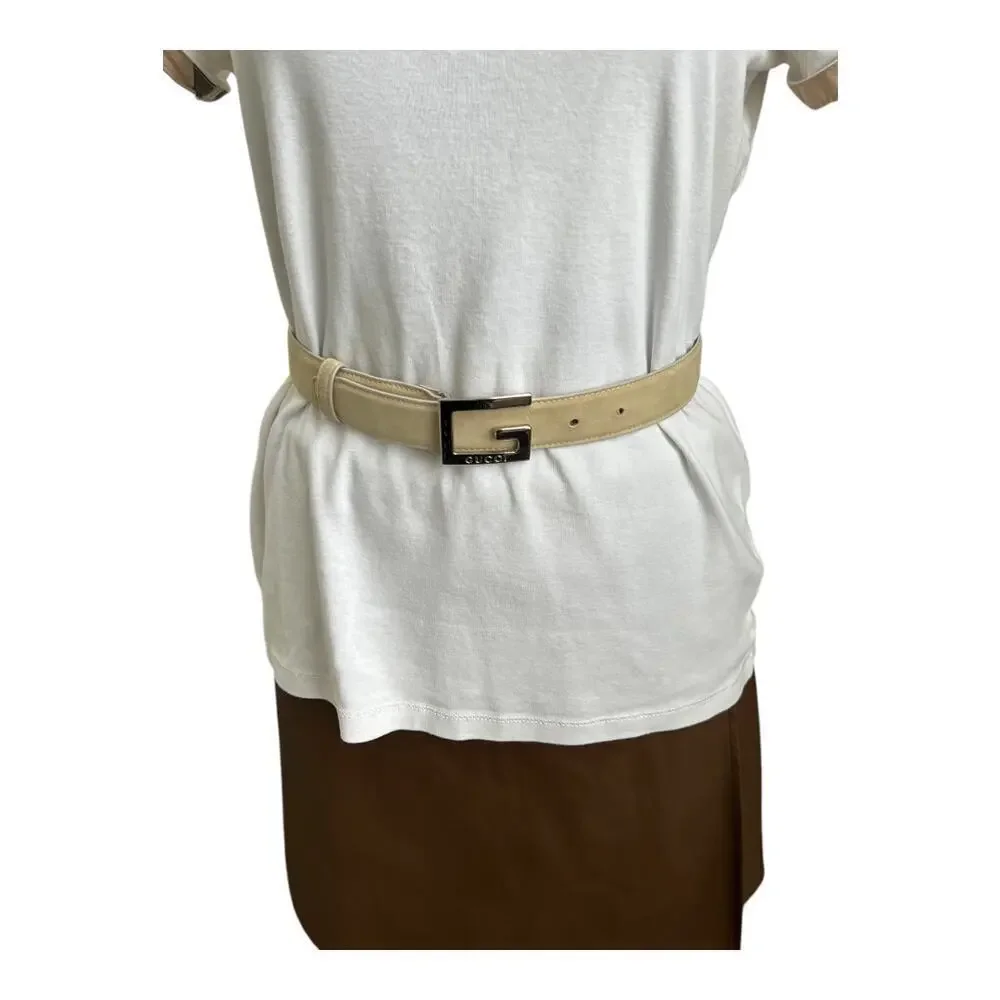 Gucci Beige Suede Belt with G Logo Buckle – XXS